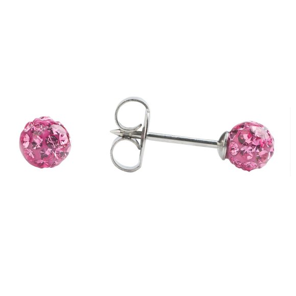 Studex Stainless Steel 4.5MM Fireball with Rose Crystal Ear Piercing Earrings - Picture 2 of 6